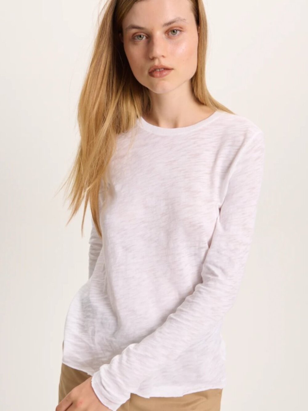 ATM White Semi Sheer Slub Cotton Jersey Long Sleeve Crewneck Tee Shirt Size S